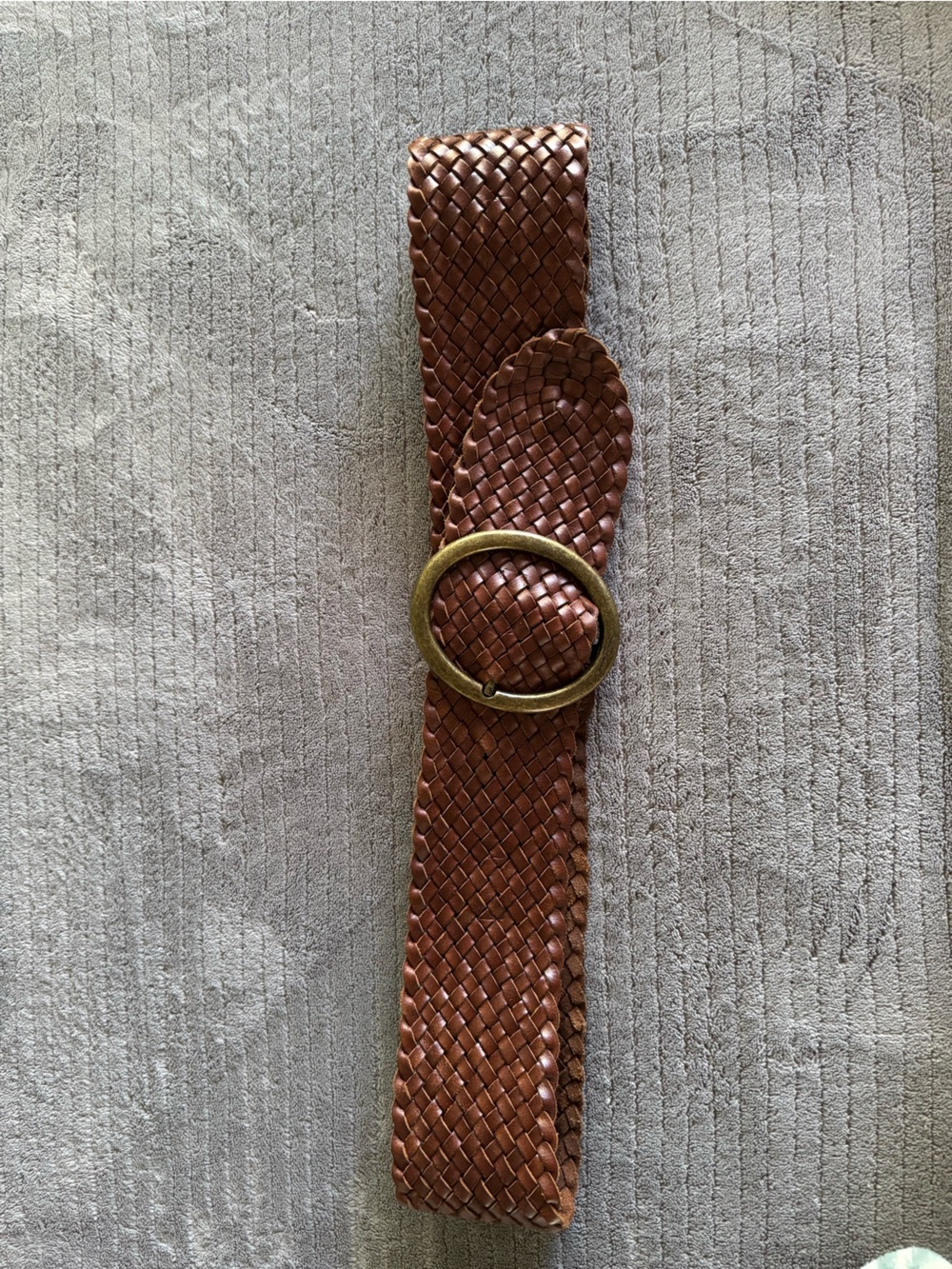 Jessica Simpson Women's Woven Leather Belt with Round Brass Buckle - Brown